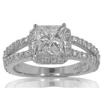 2.01 CT Princess Cut Diamond Engagement Split Shank Ring 14 kt